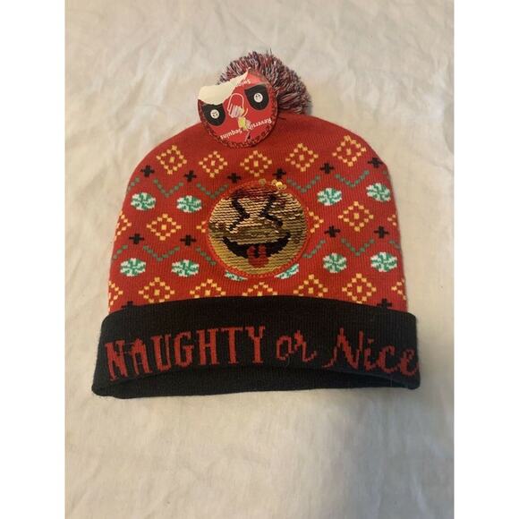 One SZ Fits All Ski Hat Naughty/Nice W Reversible - Picture 1 of 4